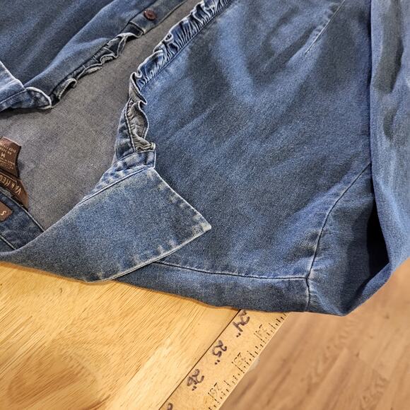 Van Heusen Denim Collared Button Down Cotton Ruffle Detail Medium Stretch - Picture 6 of 8